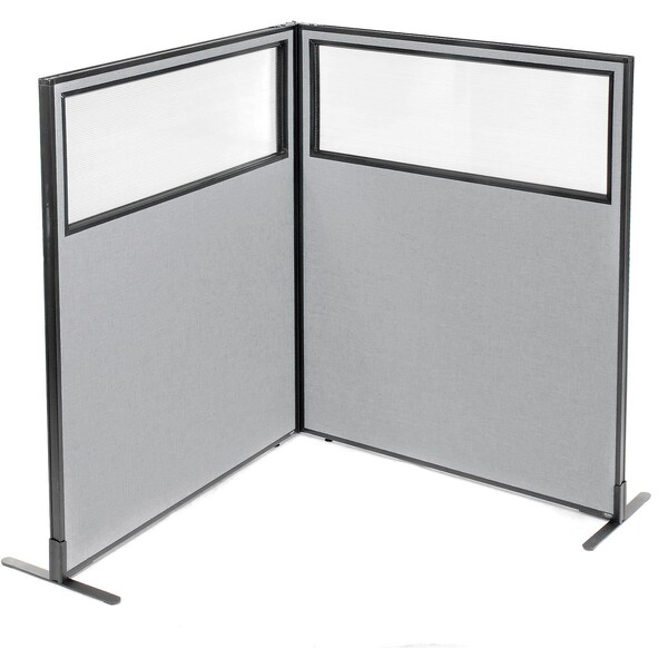 Interion By Global Industrial Interion Freestanding 2-Panel Corner Room Divider w/Partial Window 48-1/4inW x 60inH Panels Gray 695025GY - main